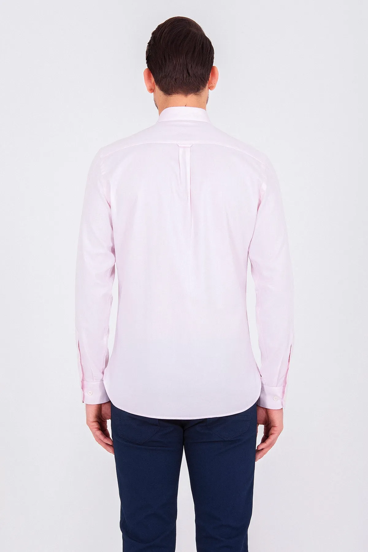 Slim Fit Long Sleeve Cotton Pink Casual Shirt