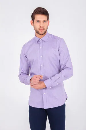 Slim Fit Long Sleeve Cotton Purple Casual Shirt