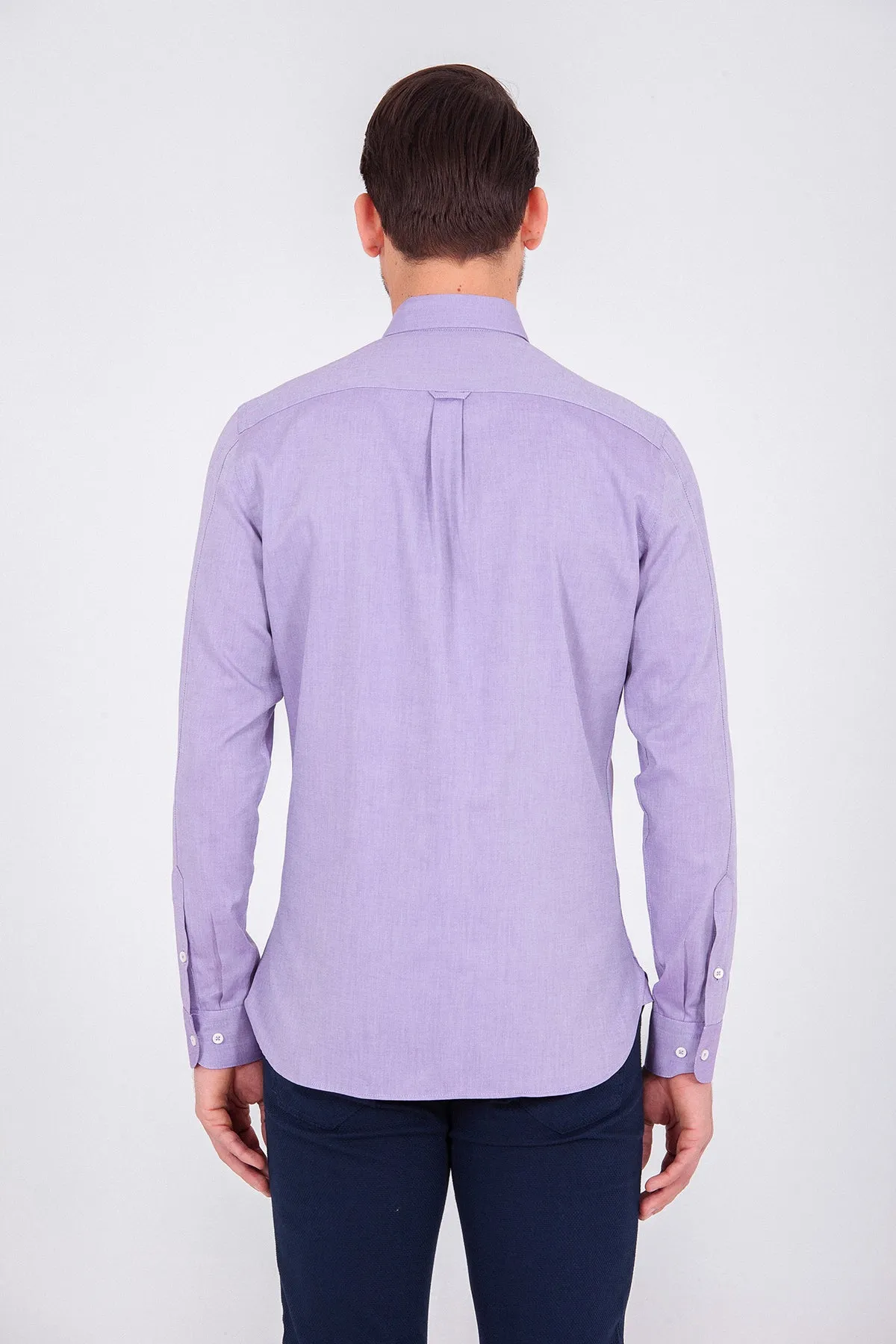 Slim Fit Long Sleeve Cotton Purple Casual Shirt