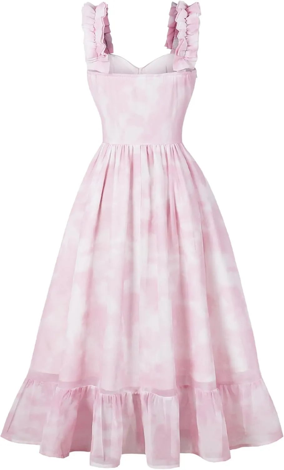 Summer Dress for Women Sun Dress Spaghetti Straps Sweetheart Neckline Ruffle Midi Chiffon Dress Backless