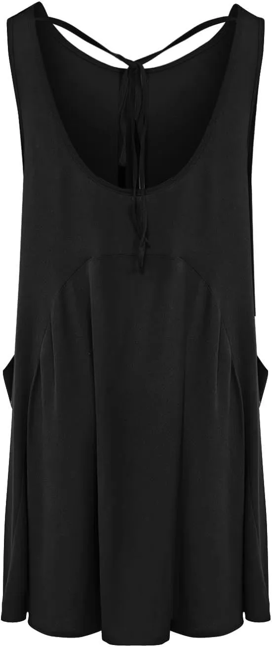 Summer Dresses for Women Casual Solid Color Mini Beach Dress Crew Neck Sleeveless Pleated Loose Comfy Short Dress