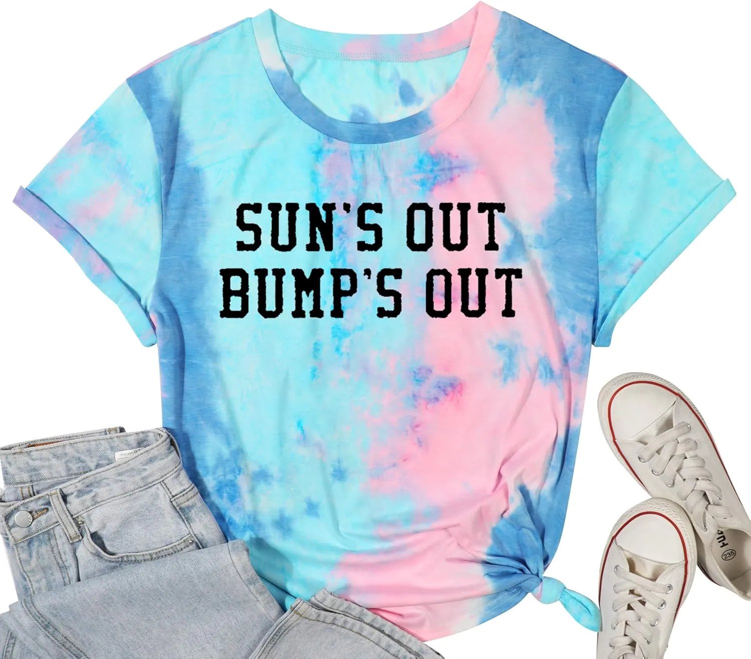 Sun's Out Bumps Out Shirt Women Maternity Pregnancy Funny Saying T-Shirt Summer Short Sleeve Casual Tops Tees
