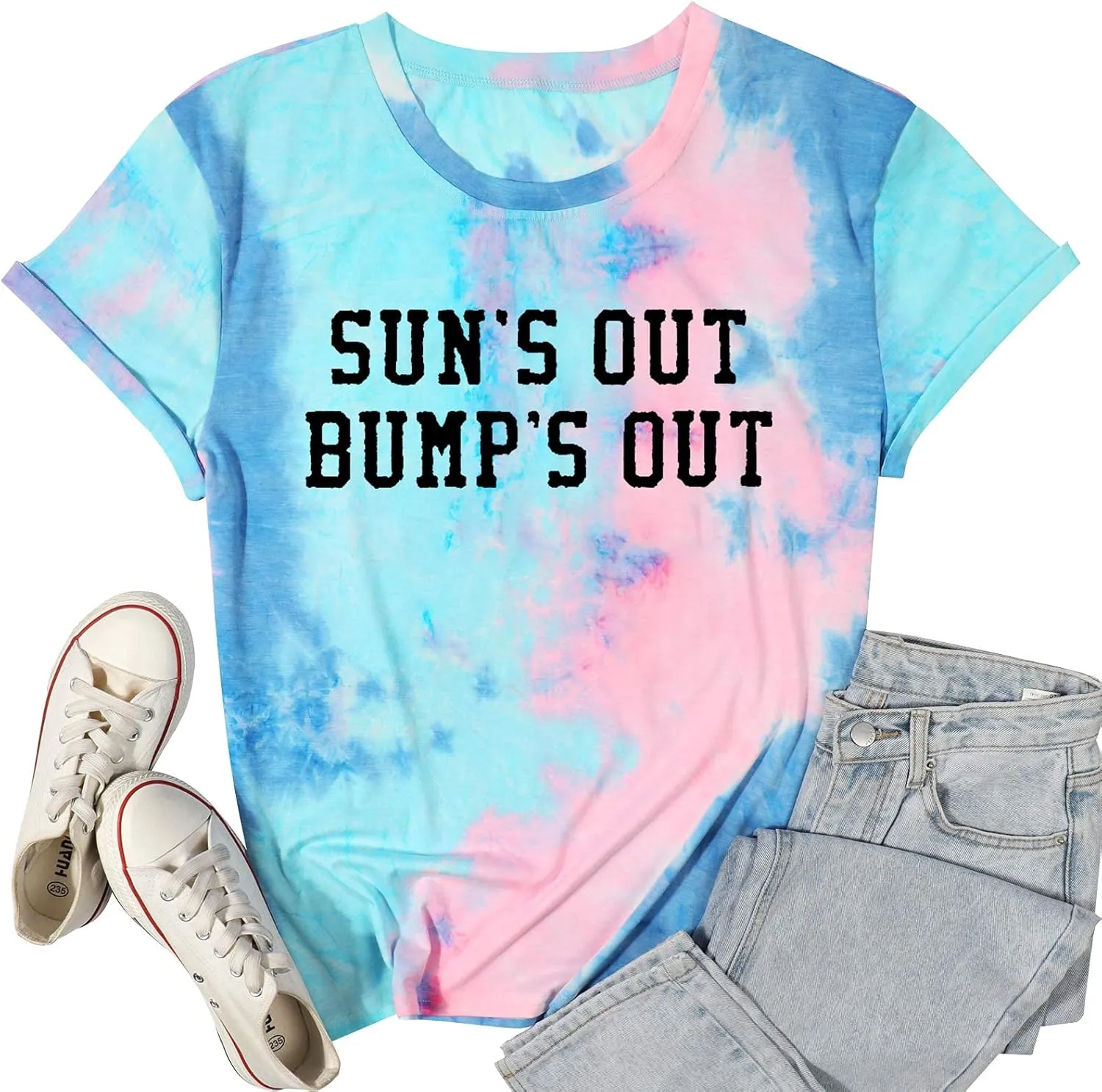 Sun's Out Bumps Out Shirt Women Maternity Pregnancy Funny Saying T-Shirt Summer Short Sleeve Casual Tops Tees
