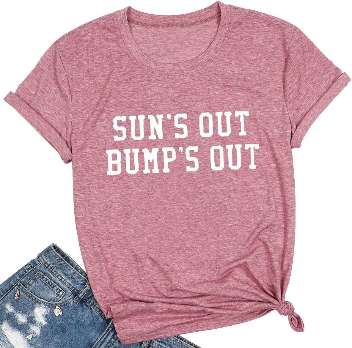 Sun's Out Bumps Out Shirt Women Maternity Pregnancy Funny Saying T-Shirt Summer Short Sleeve Casual Tops Tees