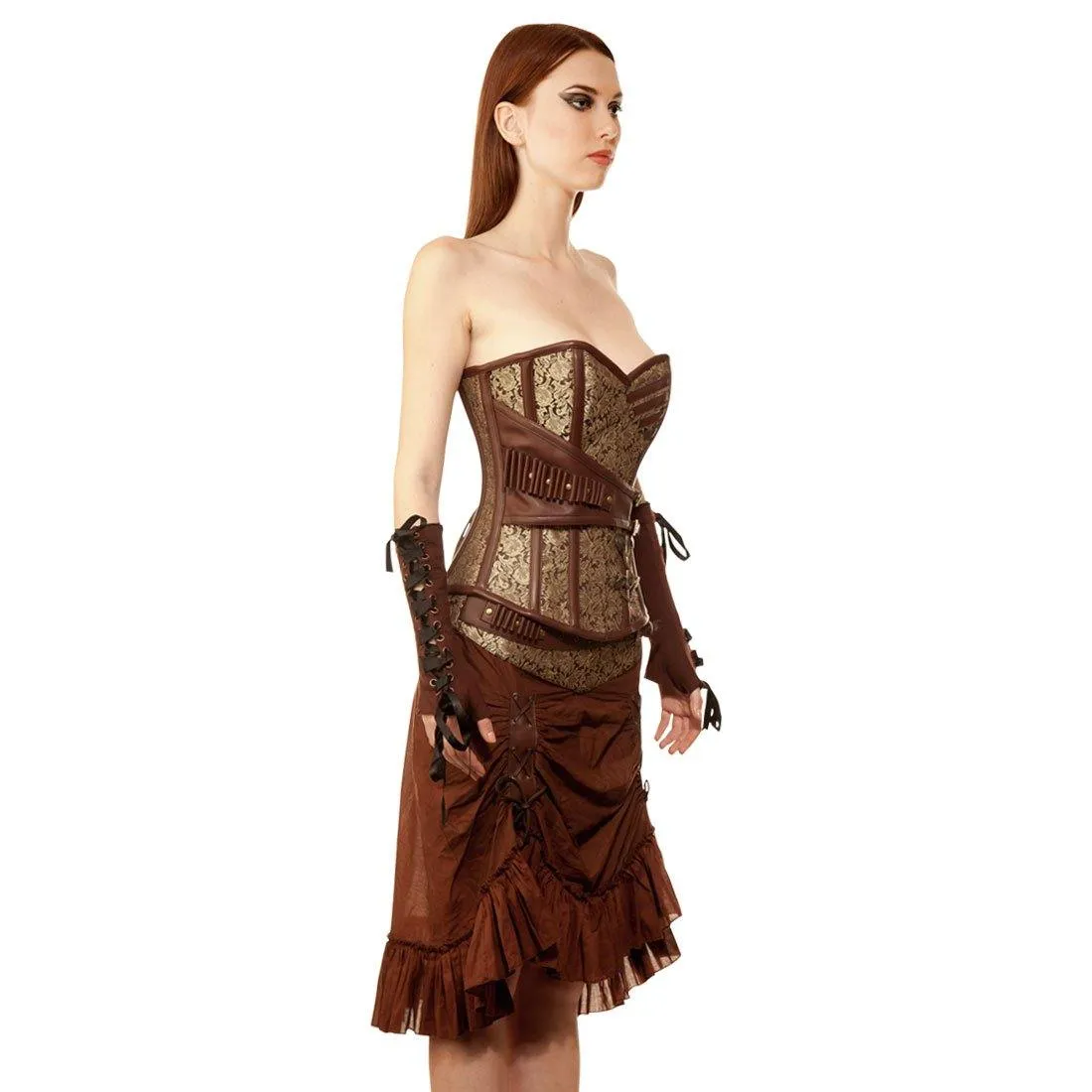 Tafadhdhal Womens Steampunk Authentic Steel Boned Overbust Corset Dress