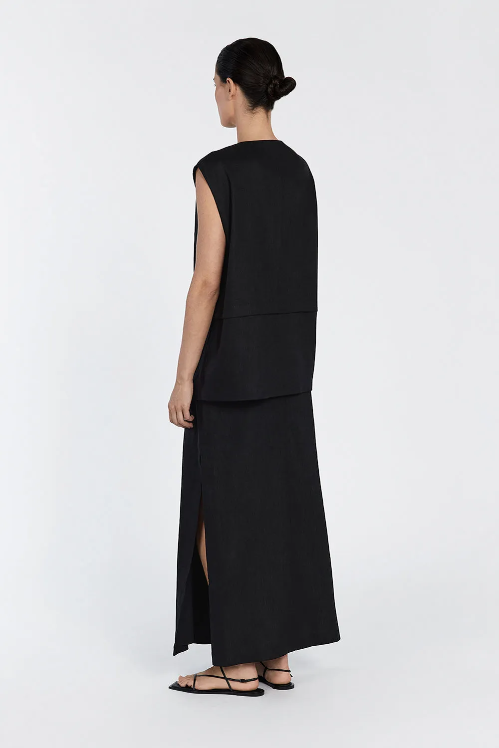 TAYLOR BLACK SPLIT MIDI SKIRT