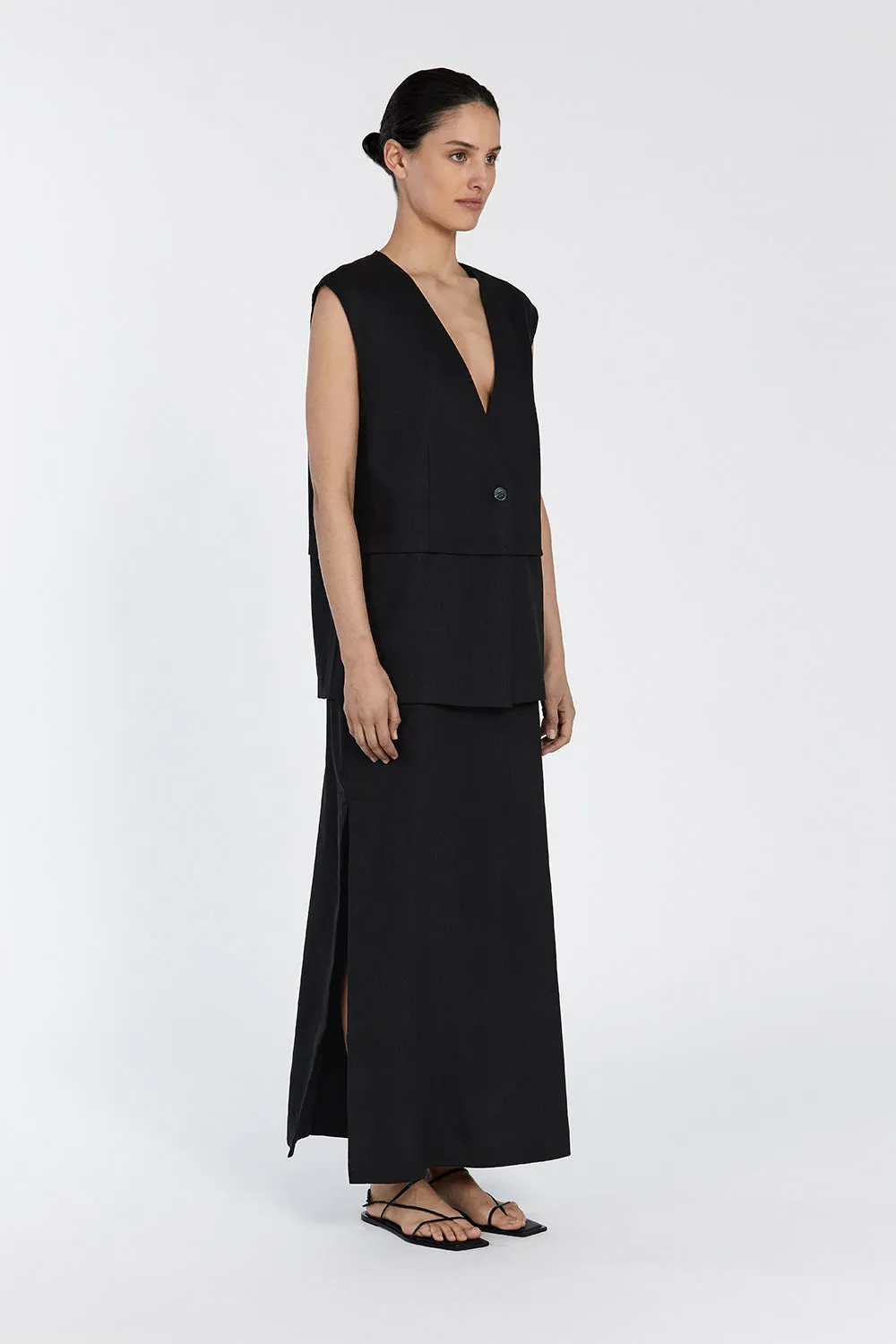 TAYLOR BLACK SPLIT MIDI SKIRT