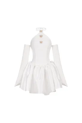 The Firefly Halter Cold Shoulder Sleeved Silk Taffeta Mini Dress
