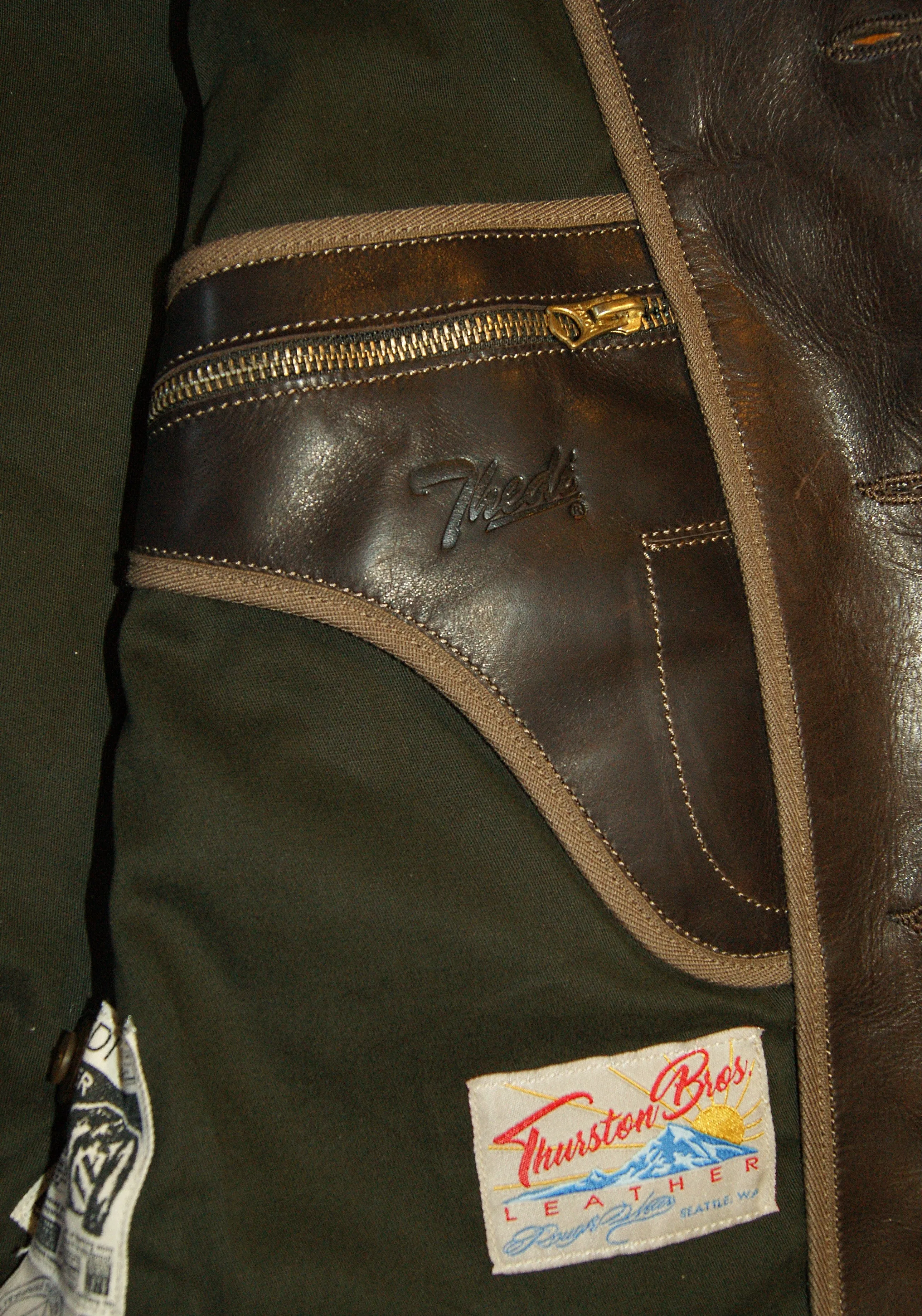 Thedi x Thurston Brown Cowhide Button-Up Shawl Collar Utility Jacket