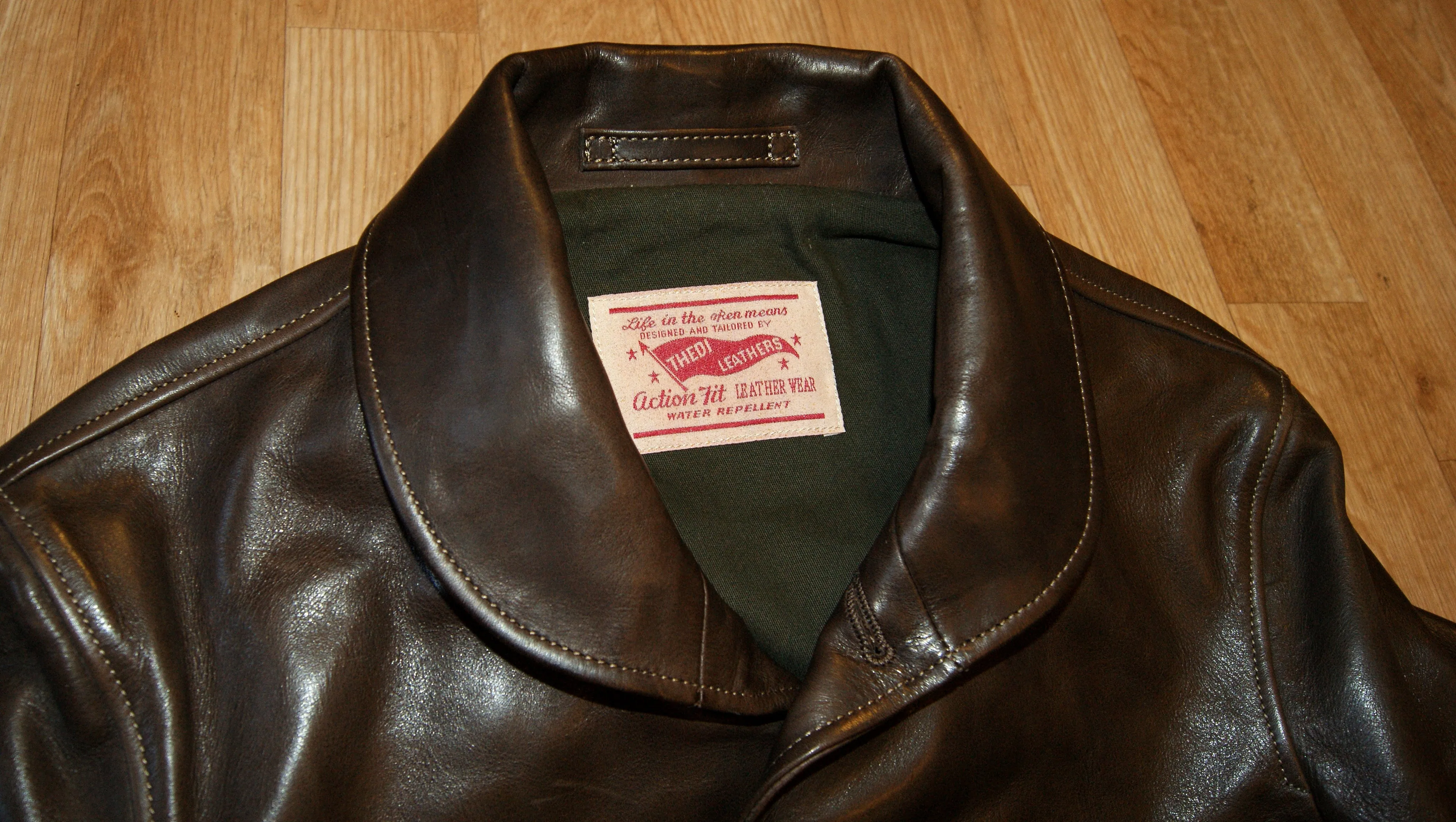 Thedi x Thurston Brown Cowhide Button-Up Shawl Collar Utility Jacket
