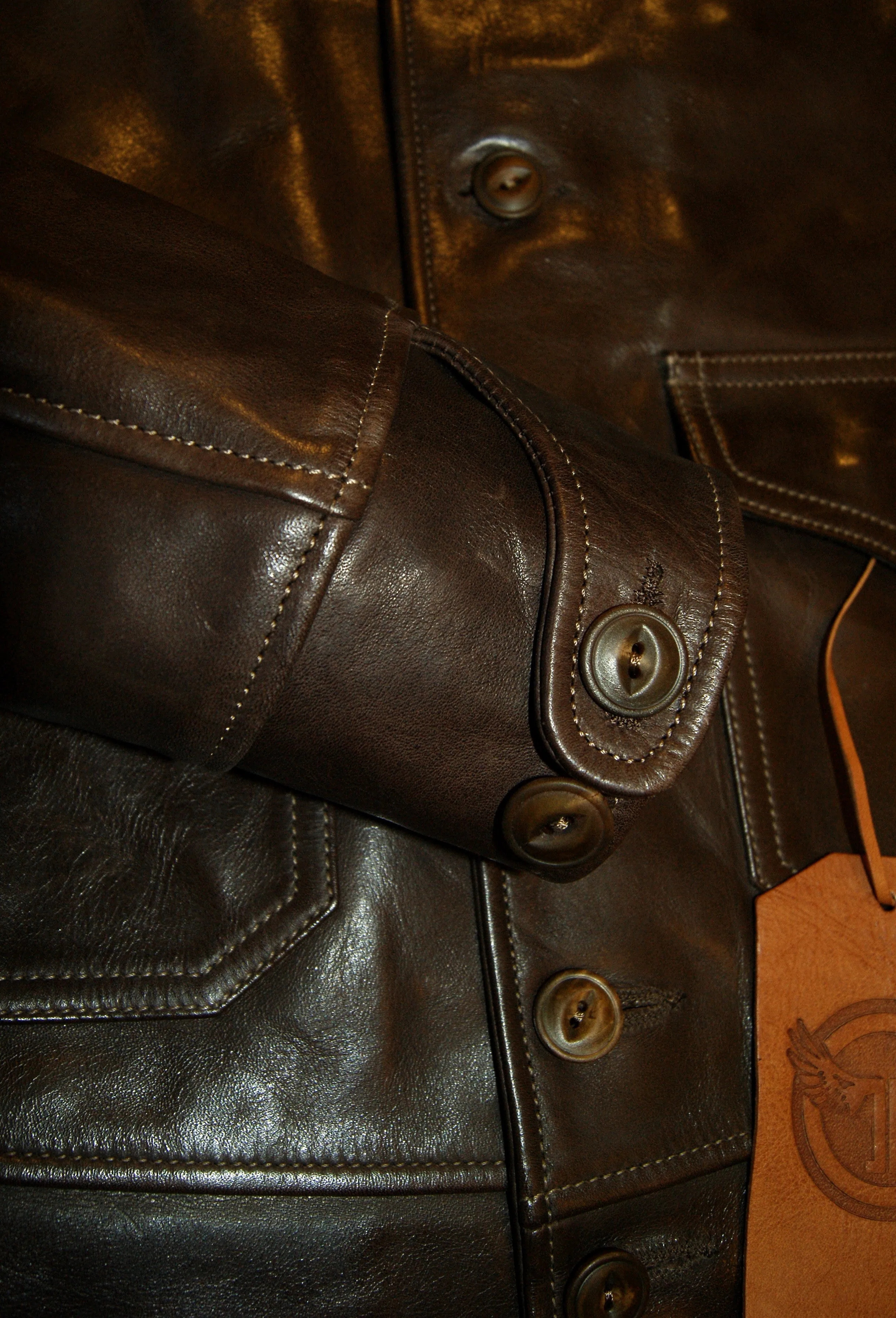 Thedi x Thurston Brown Cowhide Button-Up Shawl Collar Utility Jacket