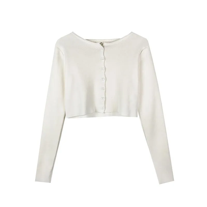 Thin Solid Color Korean Fashion Cropped Cardigan