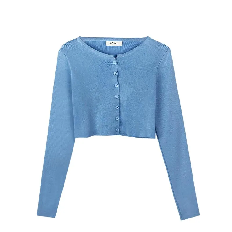 Thin Solid Color Korean Fashion Cropped Cardigan