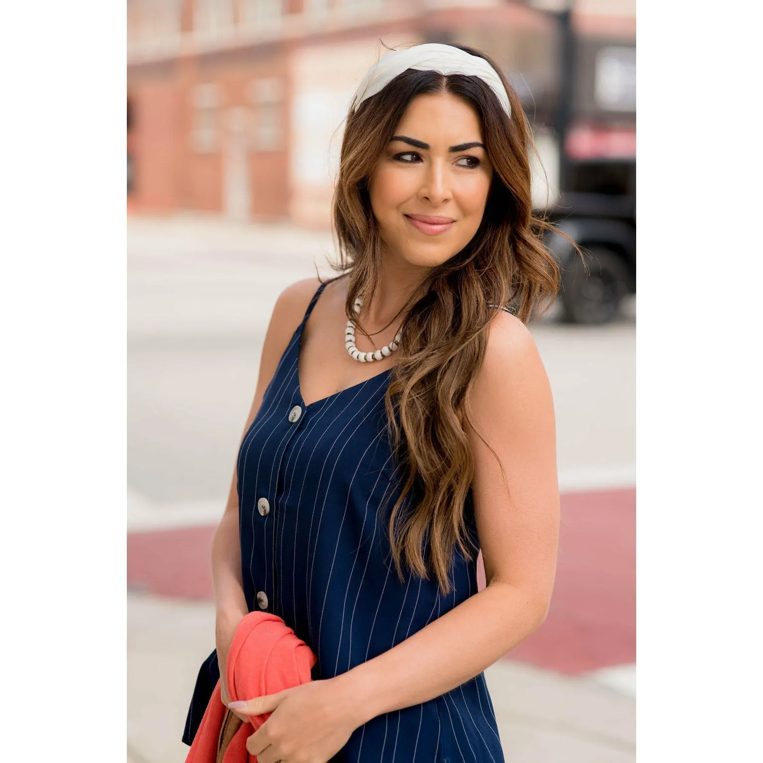 Thin Striped Button Accent Tank