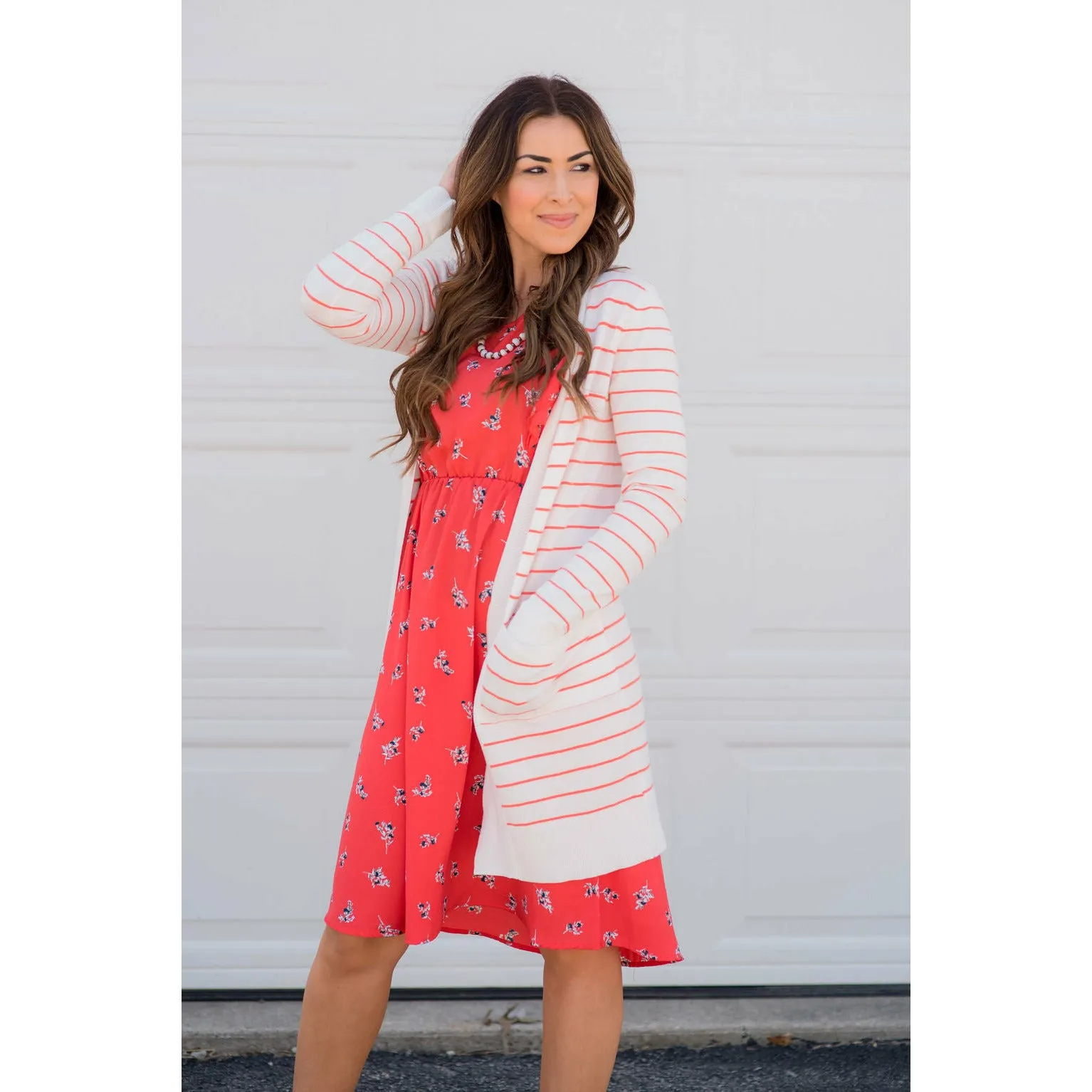 Thin Striped Cardigan-White