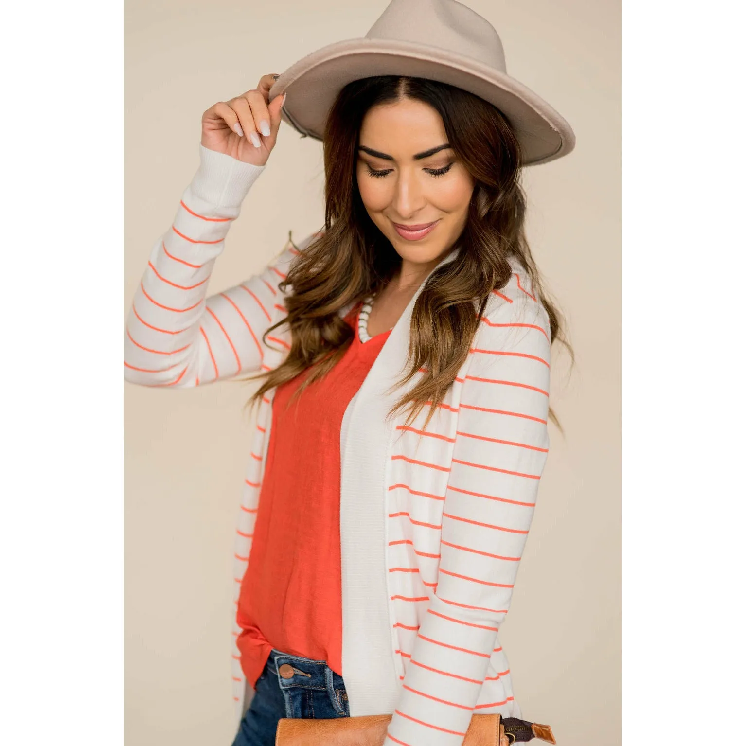 Thin Striped Cardigan-White