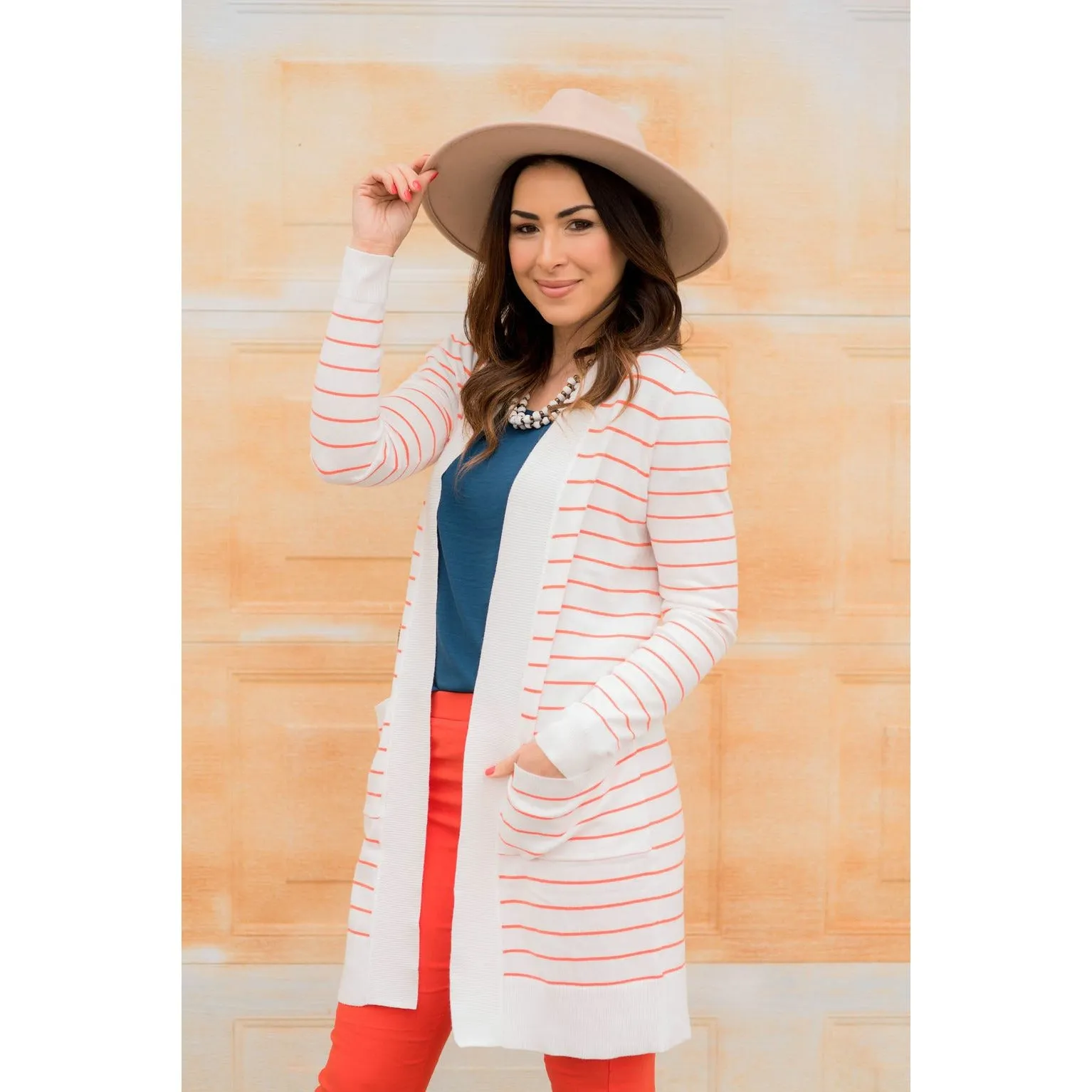 Thin Striped Cardigan-White
