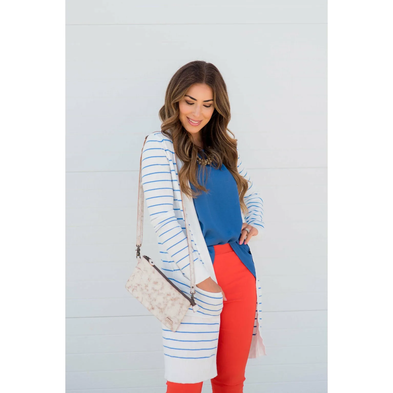 Thin Striped Cardigan-White