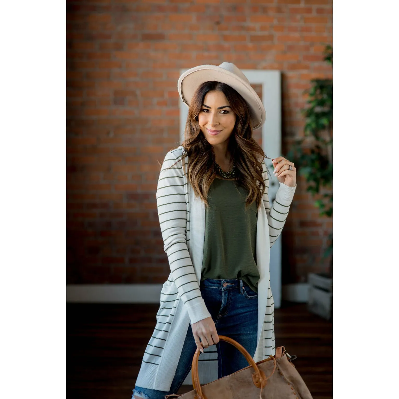 Thin Striped Cardigan-White