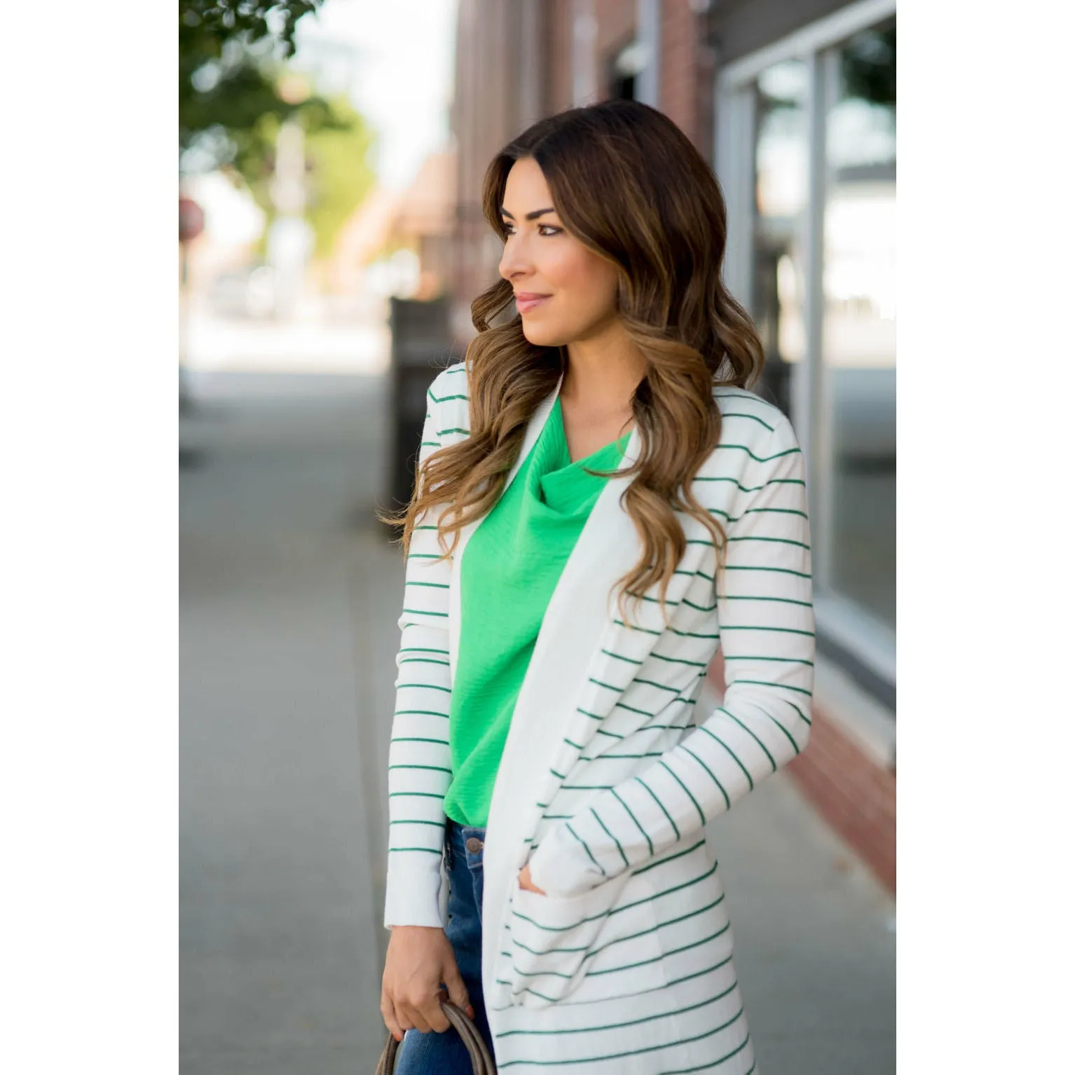 Thin Striped Cardigan-White