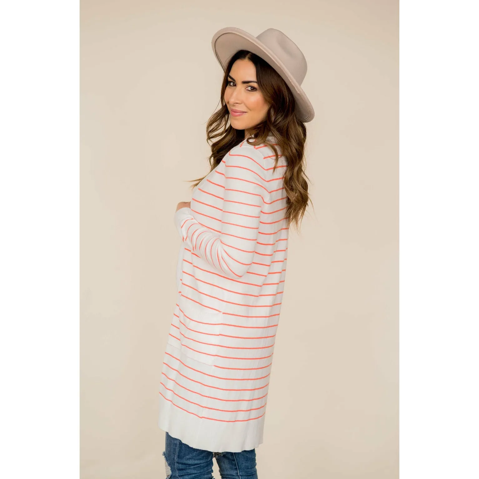 Thin Striped Cardigan-White