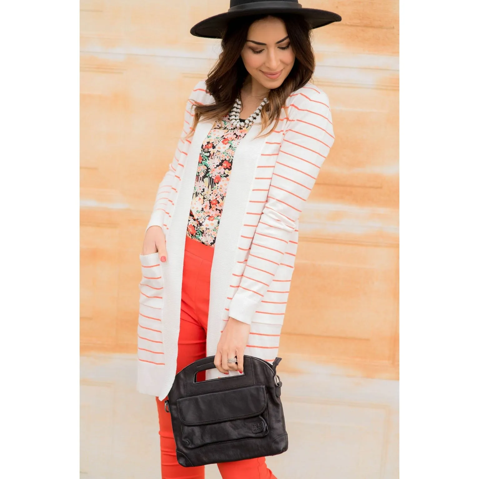 Thin Striped Cardigan-White