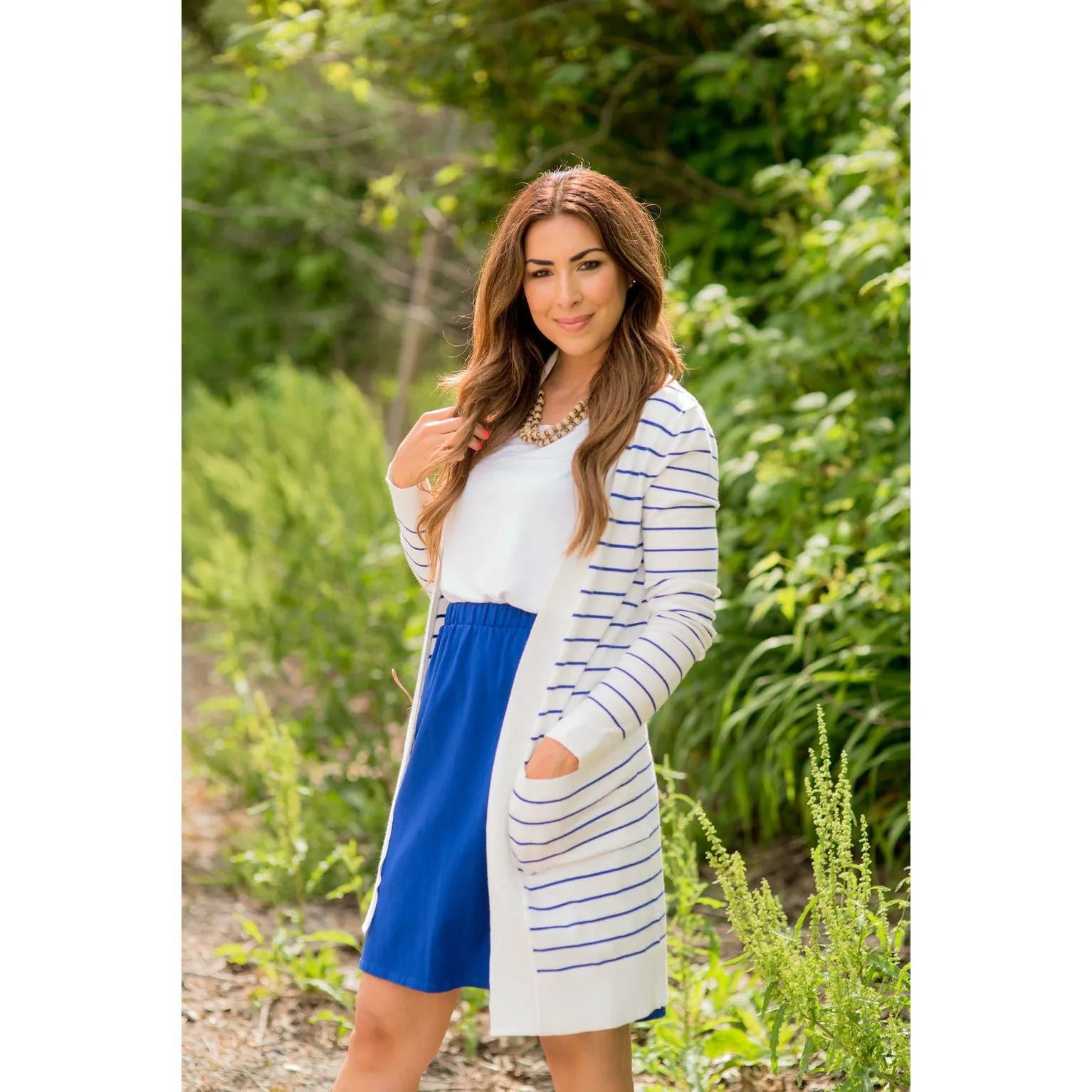 Thin Striped Cardigan-White