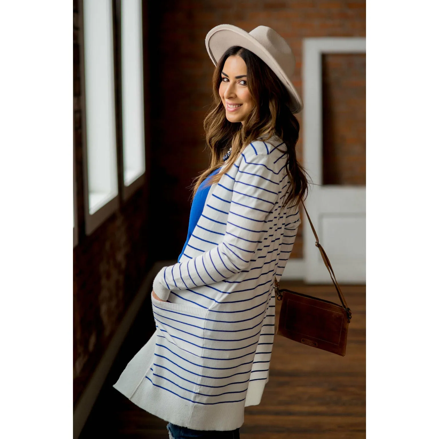 Thin Striped Cardigan-White