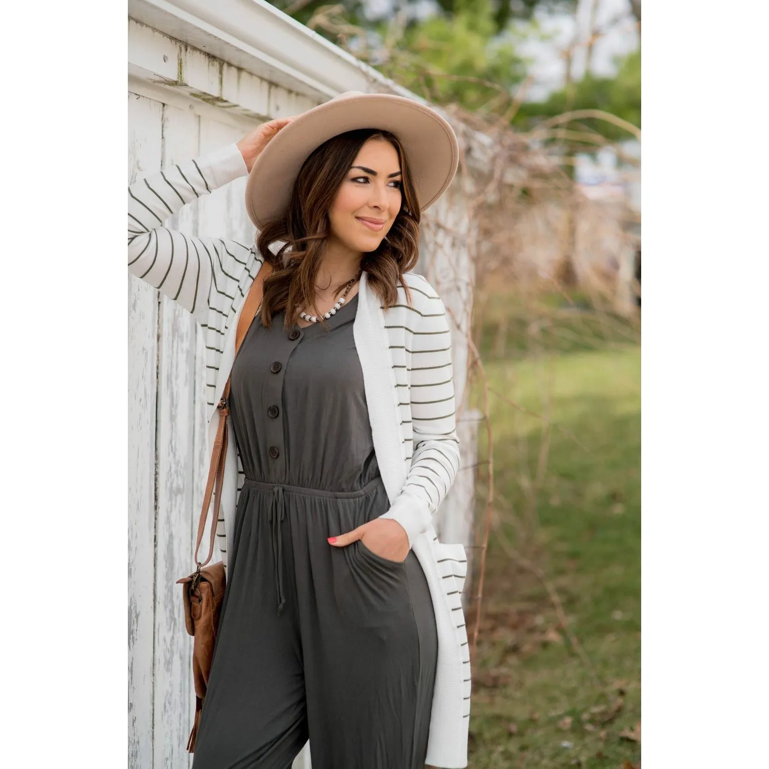Thin Striped Cardigan-White