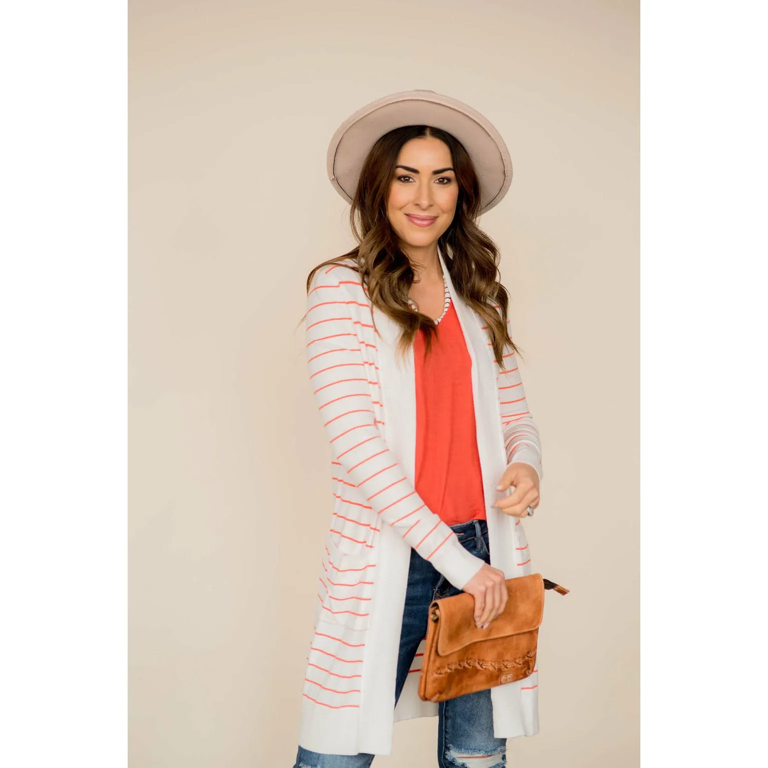 Thin Striped Cardigan-White