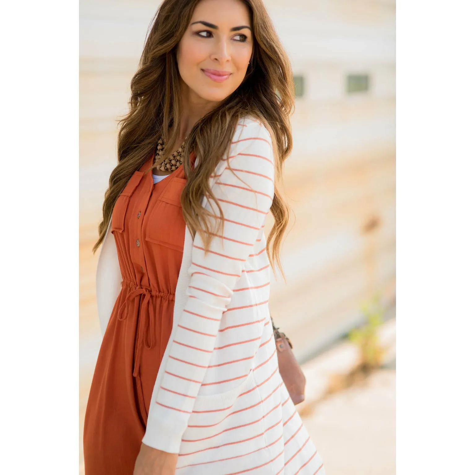 Thin Striped Cardigan-White