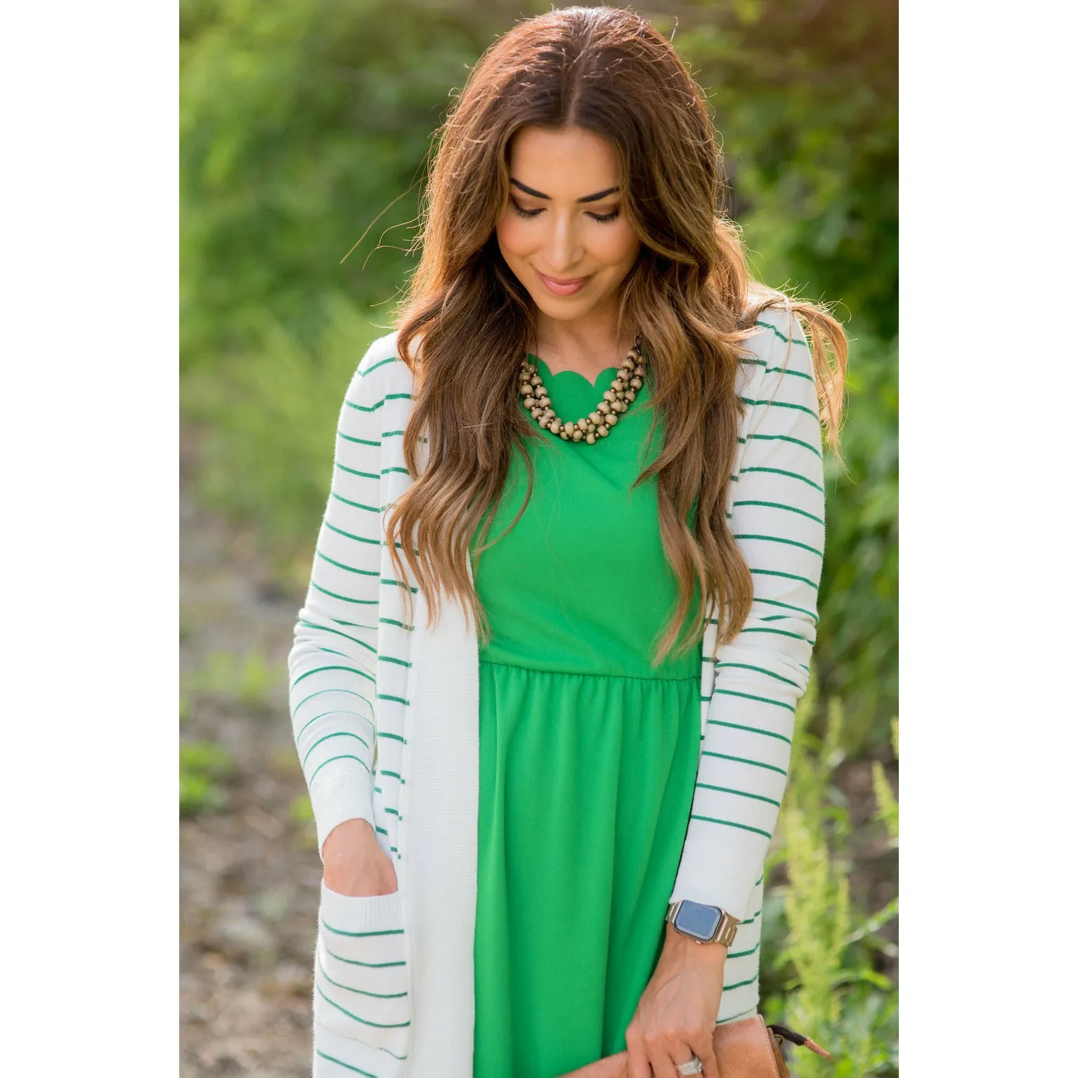 Thin Striped Cardigan-White