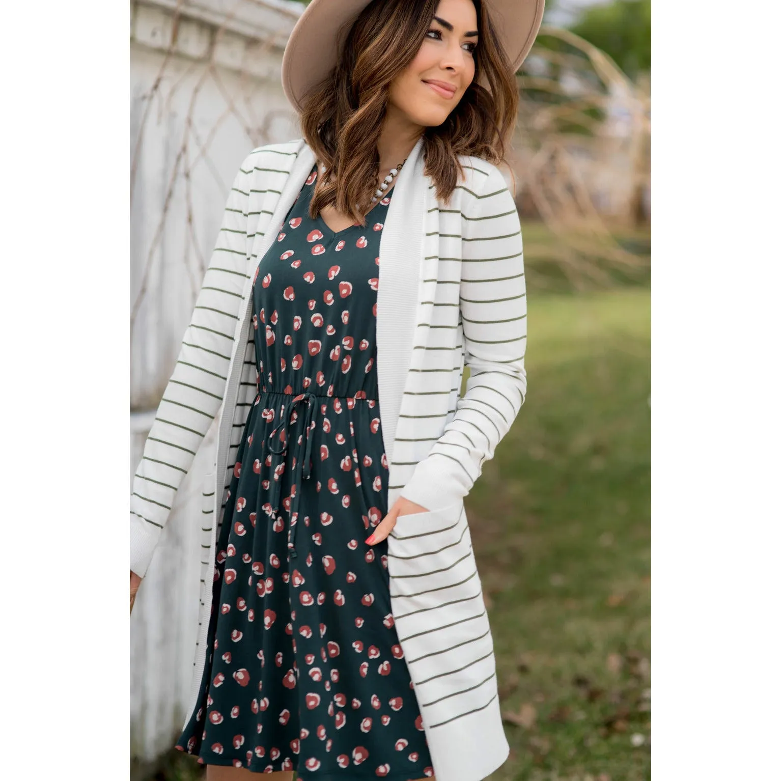 Thin Striped Cardigan-White