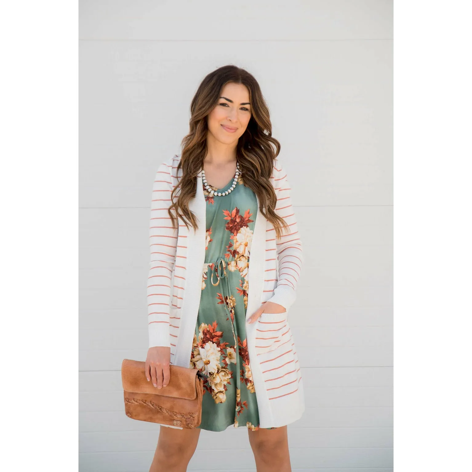 Thin Striped Cardigan-White