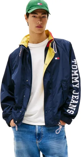 Tommy Jeans Men's Lightweight Hooded Waterproof Colorblock Windbreaker Jacket