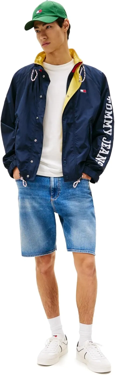 Tommy Jeans Men's Lightweight Hooded Waterproof Colorblock Windbreaker Jacket