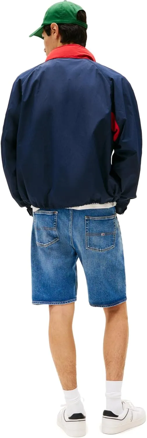 Tommy Jeans Men's Lightweight Hooded Waterproof Colorblock Windbreaker Jacket