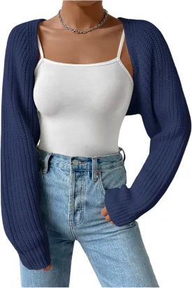 Verdusa Women's Long Sleeve Open Front Knitted Crop Cardigan Sweater Shrug