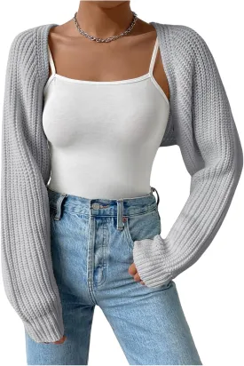 Verdusa Women's Long Sleeve Open Front Knitted Crop Cardigan Sweater Shrug