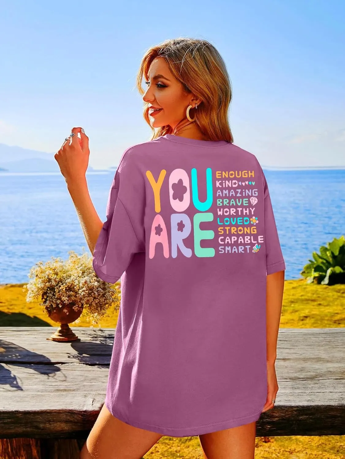 VILOVE You are Inspiration T Shirt Women Oversized Christian Shirts Positive Affirmation Tee Casual Blessed Saying Tops