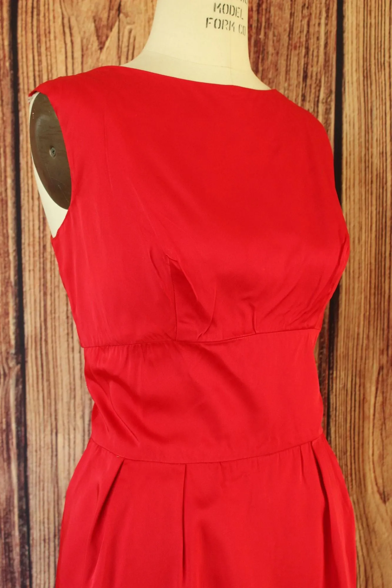Vintage 1950s 1960s Red Satin Wiggle Dress