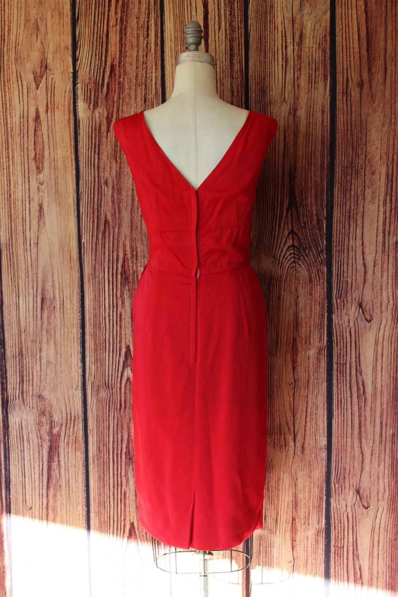 Vintage 1950s 1960s Red Satin Wiggle Dress