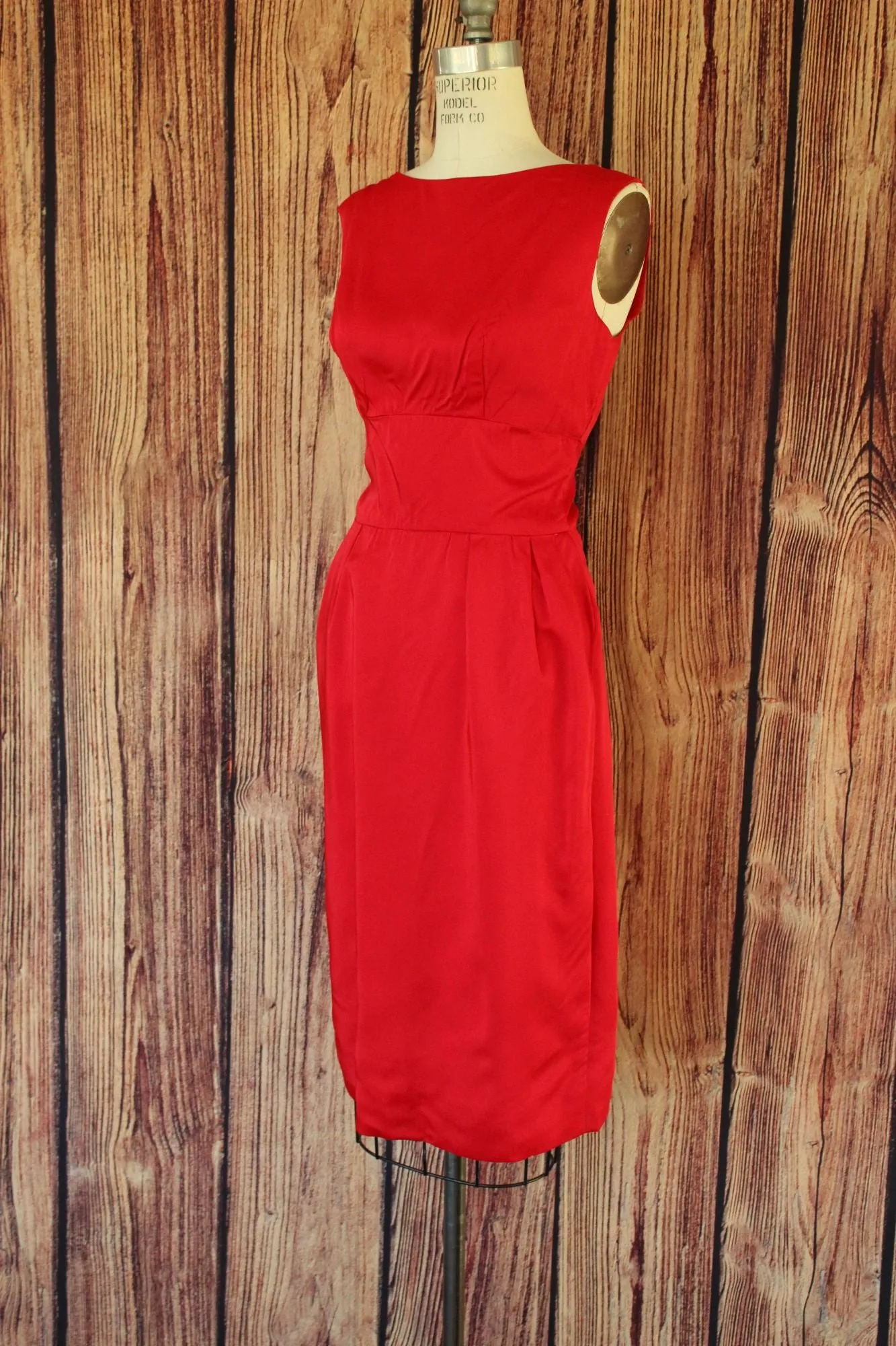 Vintage 1950s 1960s Red Satin Wiggle Dress