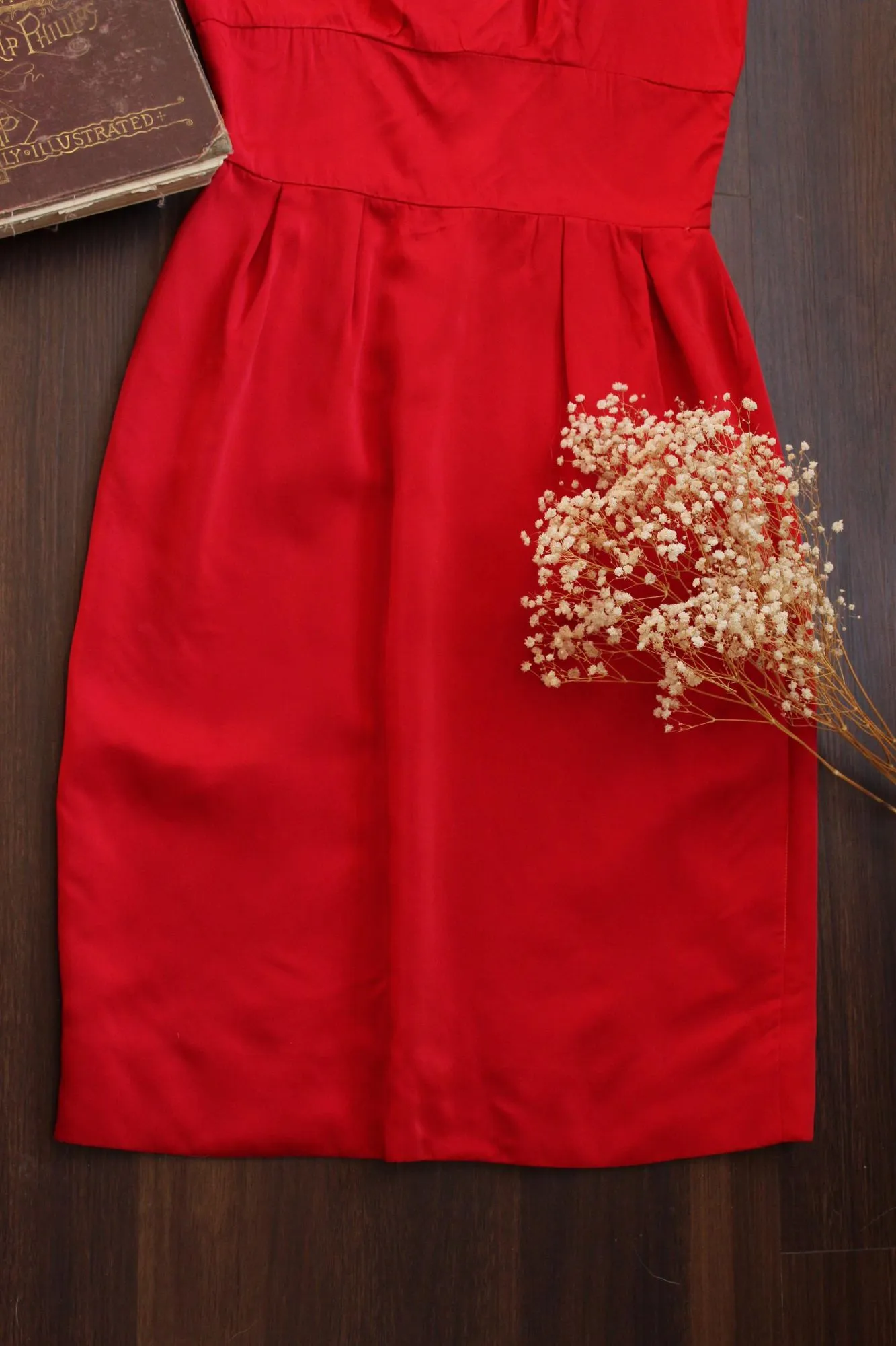 Vintage 1950s 1960s Red Satin Wiggle Dress