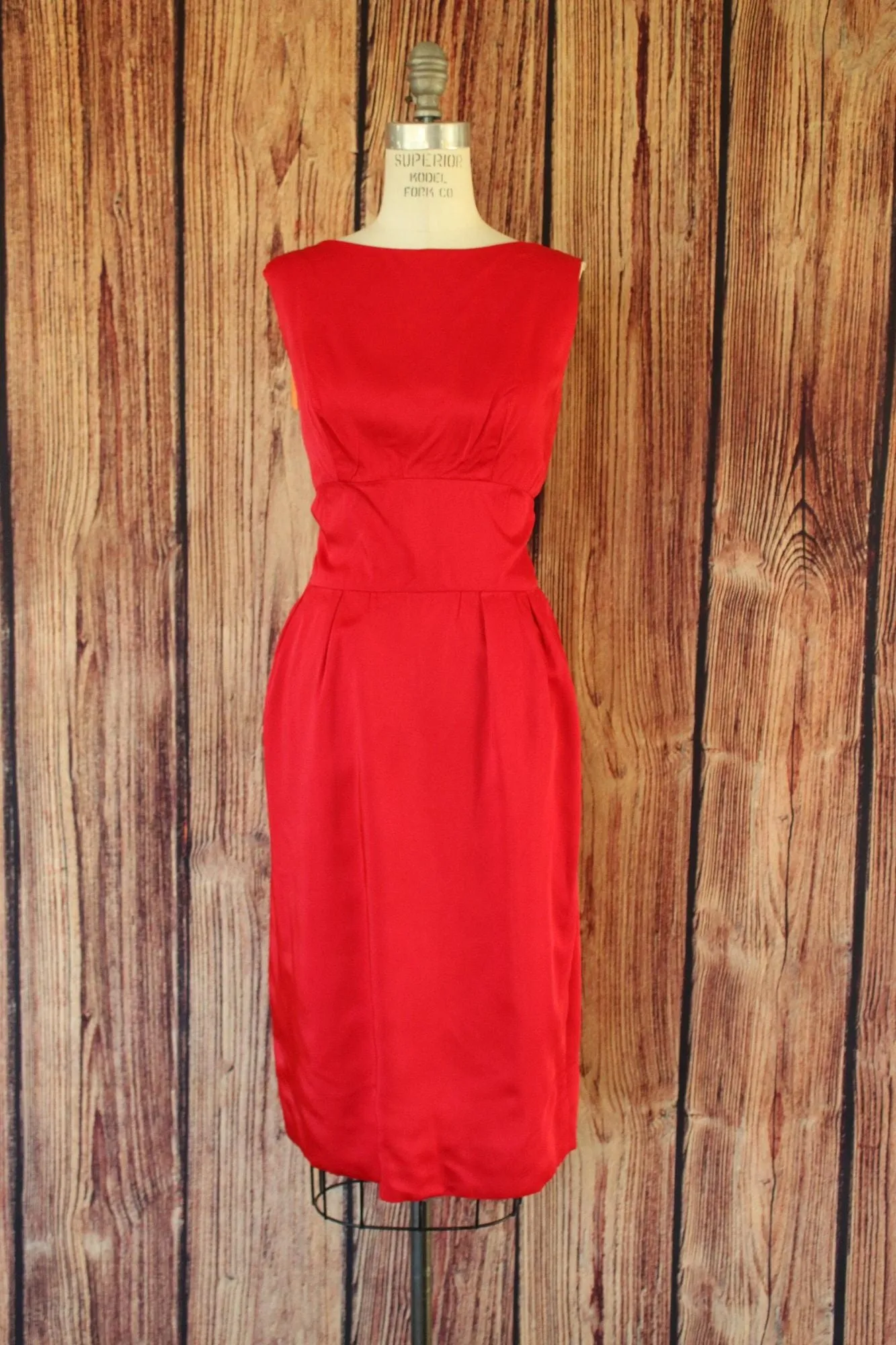 Vintage 1950s 1960s Red Satin Wiggle Dress