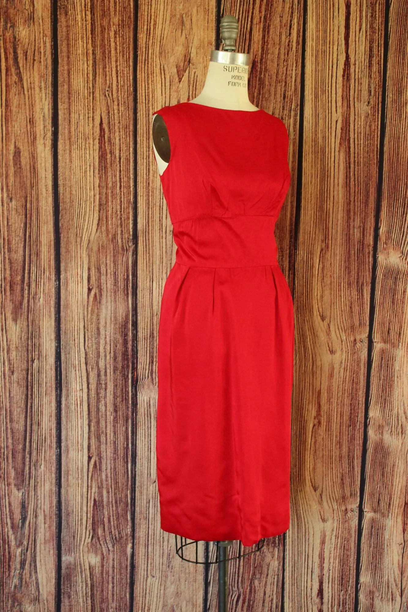 Vintage 1950s 1960s Red Satin Wiggle Dress