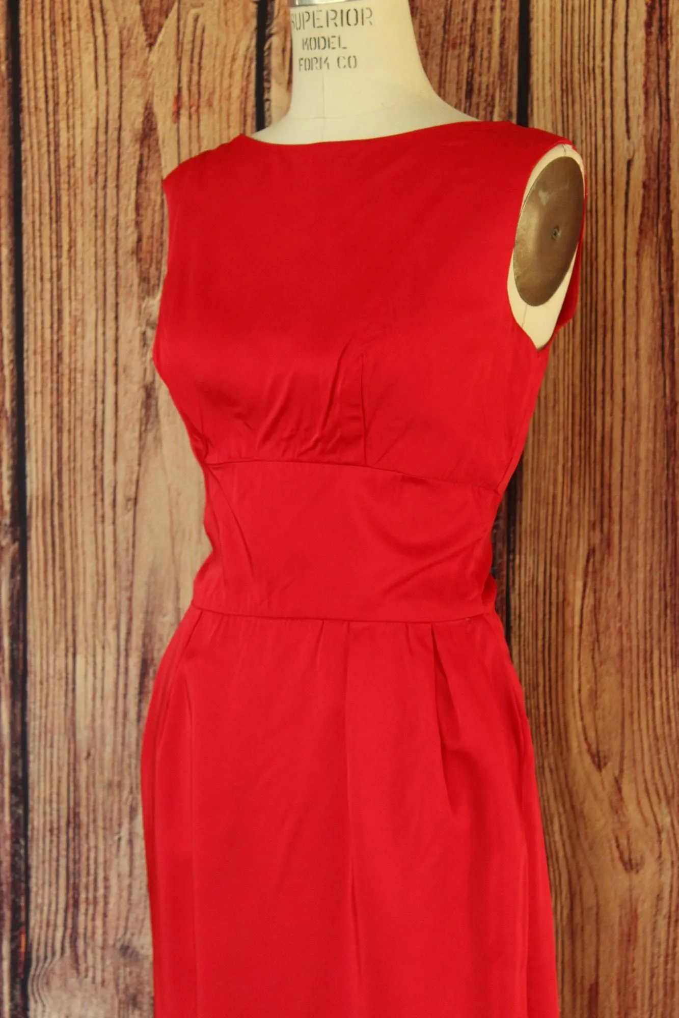 Vintage 1950s 1960s Red Satin Wiggle Dress