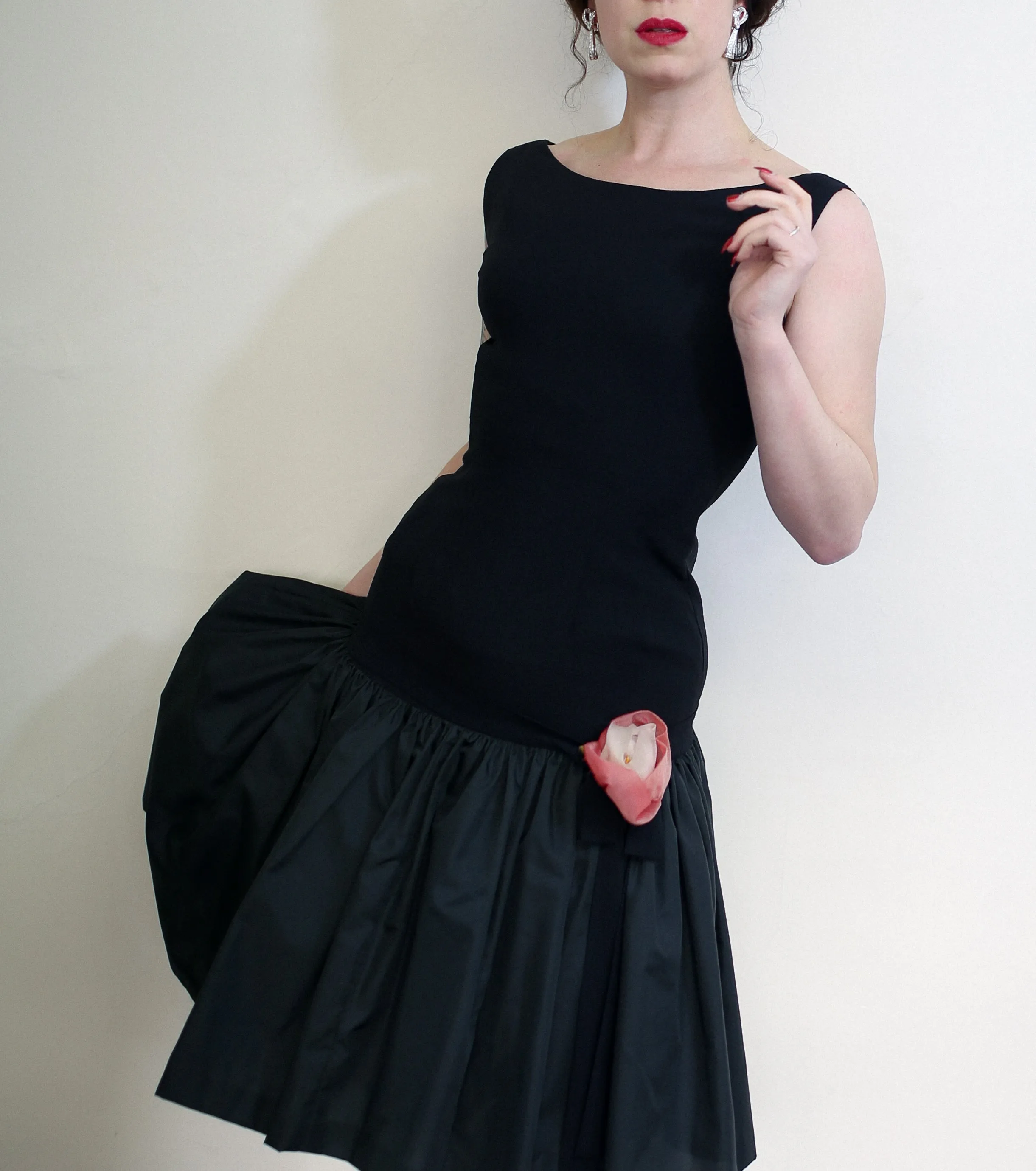 Vintage 1950s Black Crepe Cocktail Dress