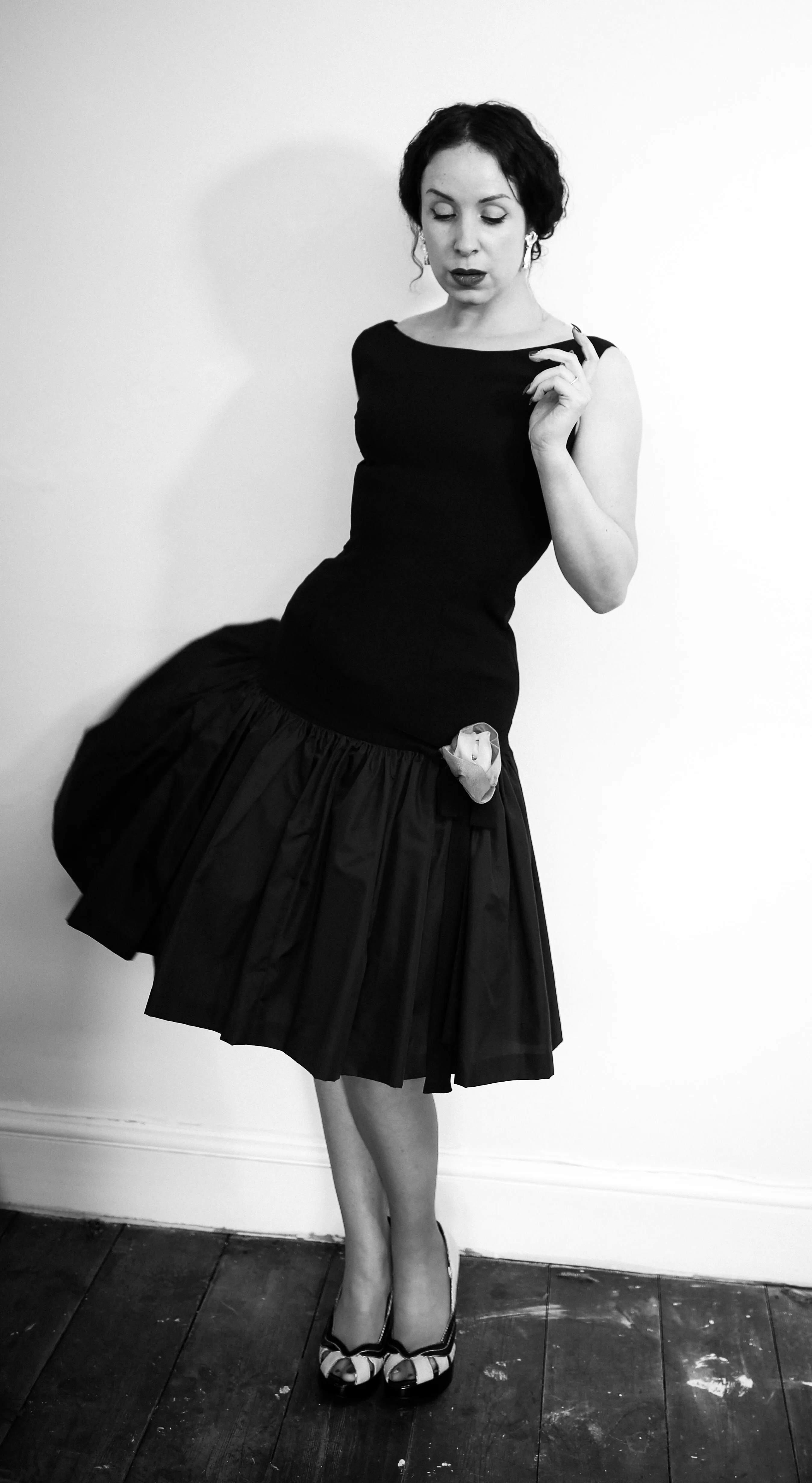 Vintage 1950s Black Crepe Cocktail Dress