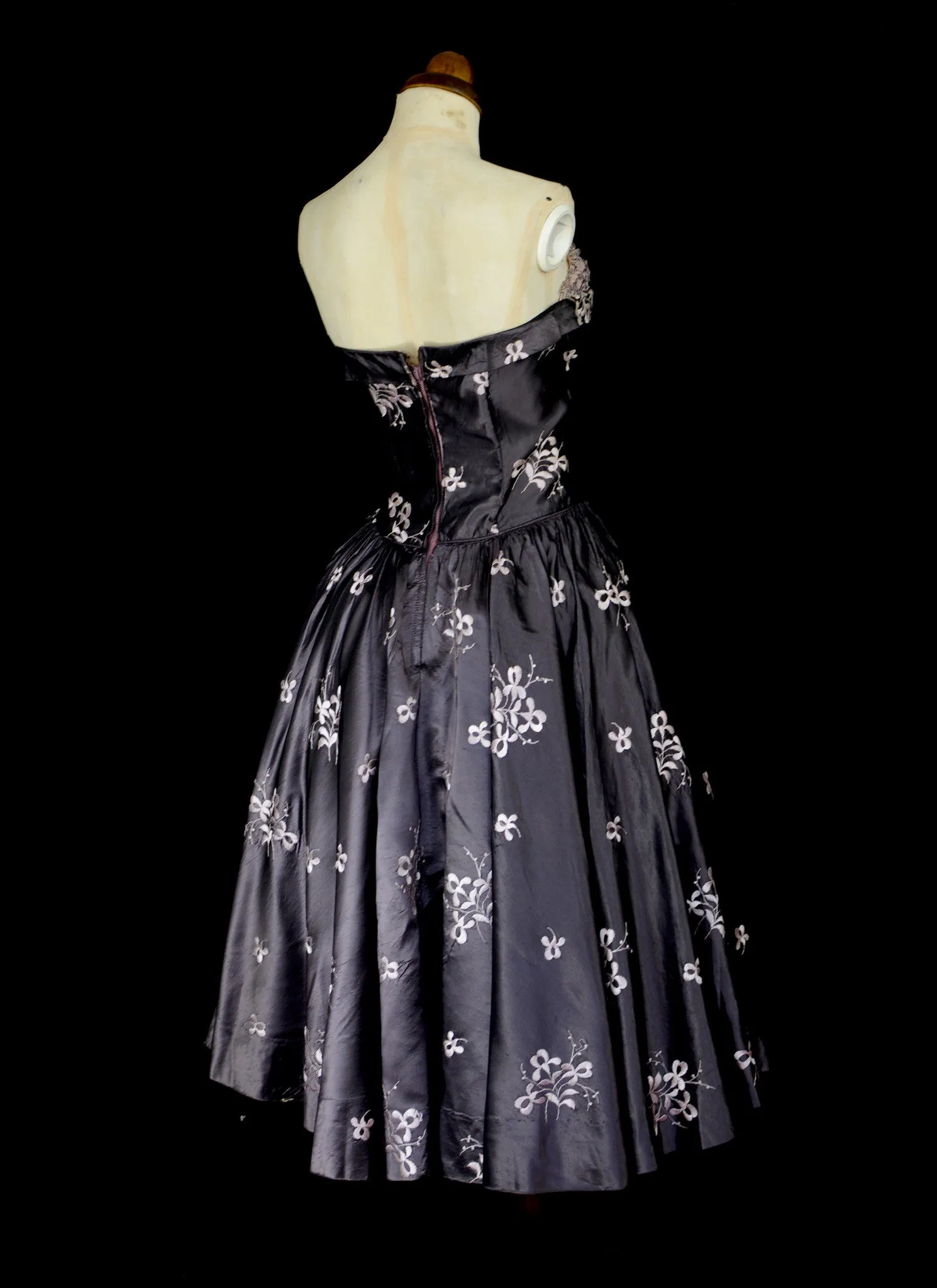 Vintage 1950s Grey Taffeta Cocktail Dress